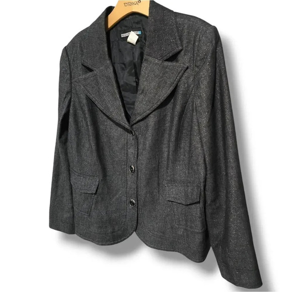 Requirements Women’s Plus Size 16 Vintage Dark Gray Lurex Career Blazer - Picture 2 of 10